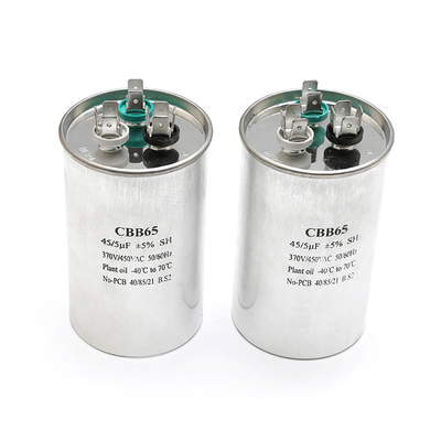 Cylindrical Power Capacitor CBB65 45uf 5% 370V 450V AC Air Conditioner Motor Run Capacitor Aluminium Case