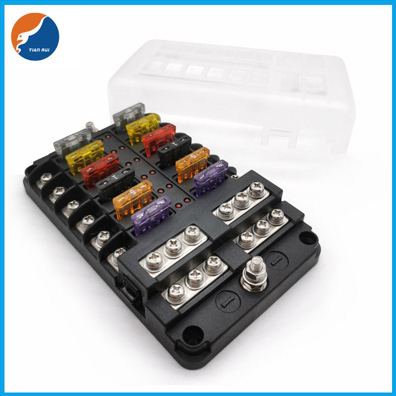 12 Circuit Ways Blade Fuse Box Positive Negative Bus Bar Fuse Block Box Holder with LED Indicator Dust-proof Protection