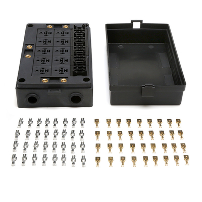 Car Block Slot Socket Boxes 10 Relays 15 Way Blade Fuses Waterproof Fuse Box With Copper Terminals For Boat Vehicles