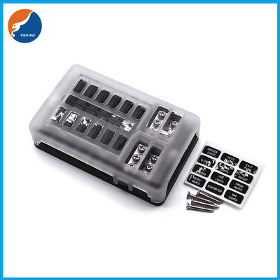12 Circuit Ways Blade Fuse Box Positive Negative Bus Bar Fuse Block Box Holder with LED Indicator Dust-proof Protection